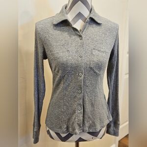 Banana Republic Factory Heather Gray Button, Long-Sleeve Blouse with Pockets, XS